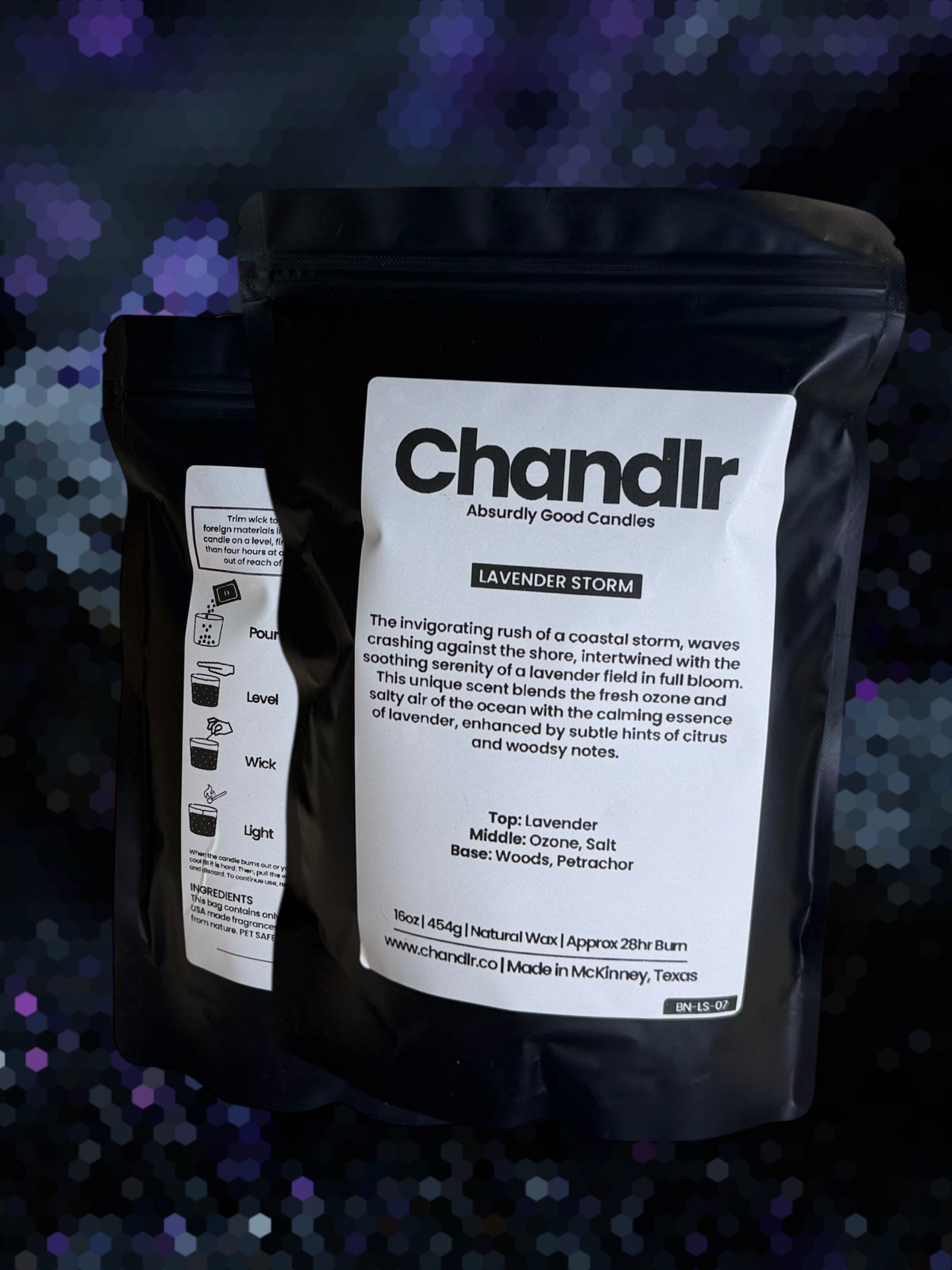 Lavender Storm sand candle made with Chandlr Wax - McKinney Texas