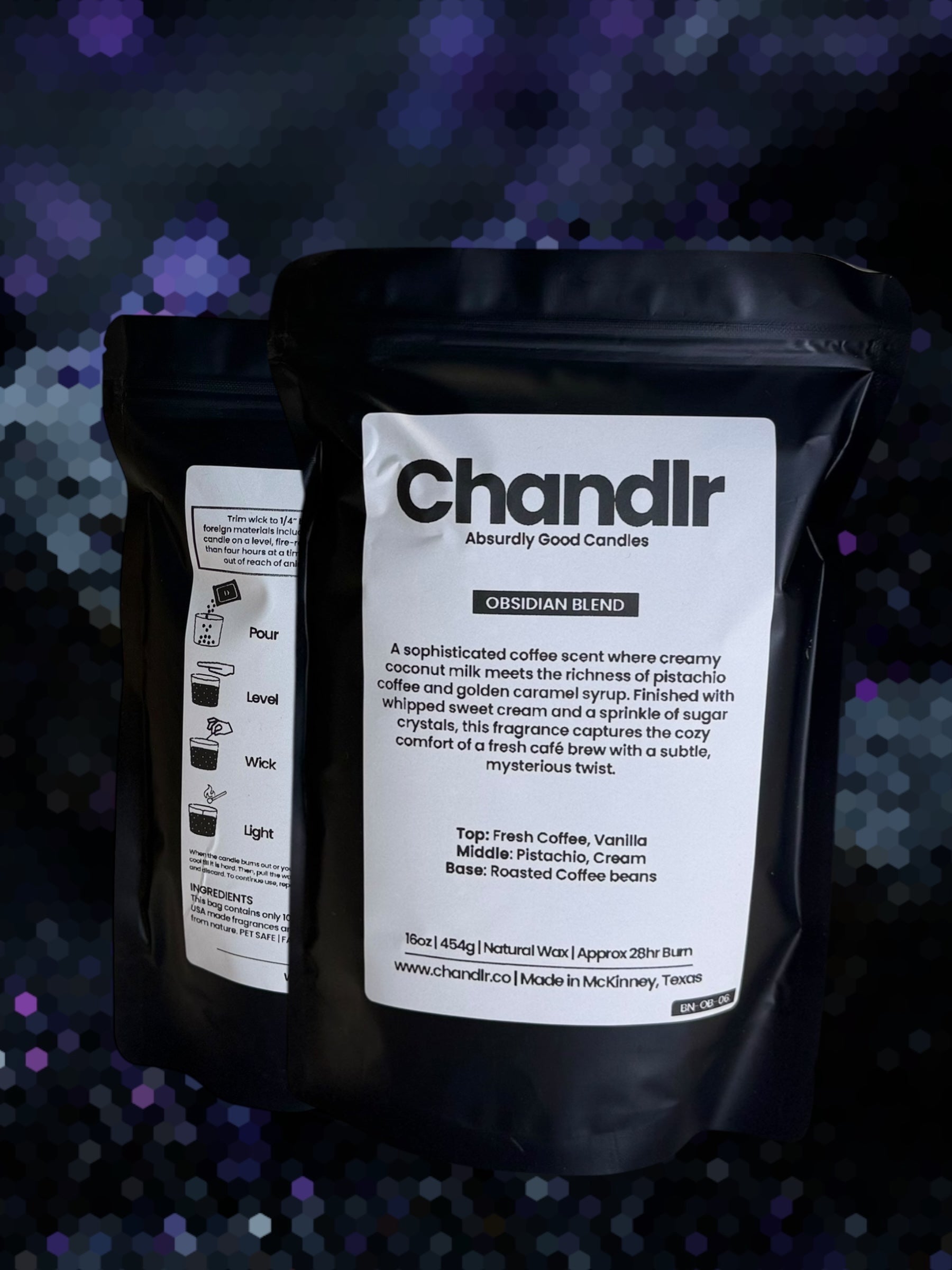 Obsidian Blend sand candle made with Chandlr Wax - McKinney Texas